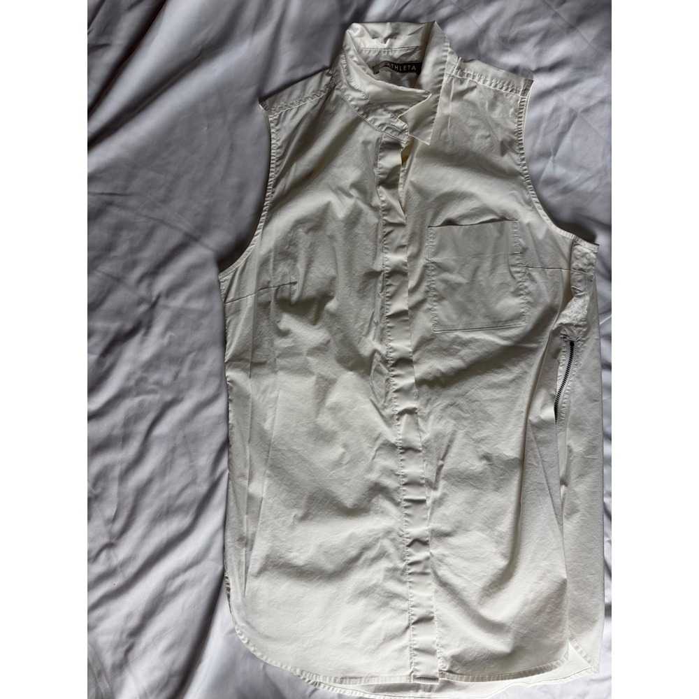 Athleta Womens Sleeveless Button Down Shirt Cream Side Zip Hiking Top Small